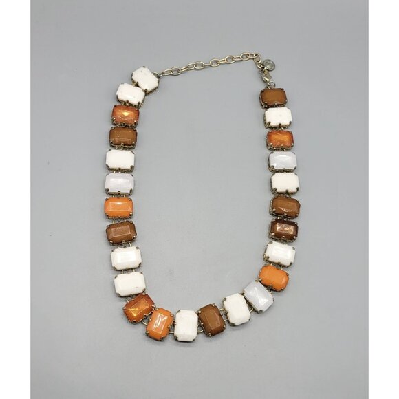 Graziano Signed Two-toned Orange White Rhinestone Rectangle Linked Necklace N1E - Picture 2 of 6